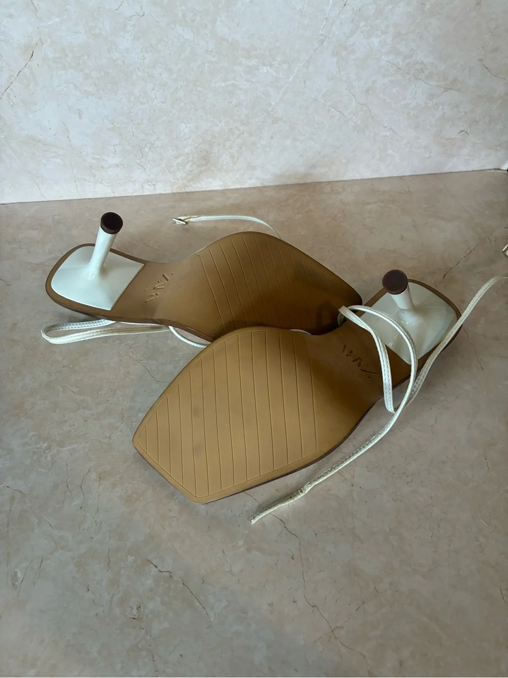 Never Worn Zara White Strappy Square-Toe Stiletto Sandals - Picture 7 of 8